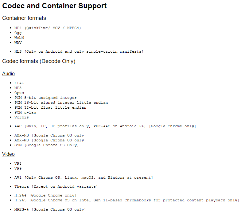 Codec and Container Support Codec and Container Support